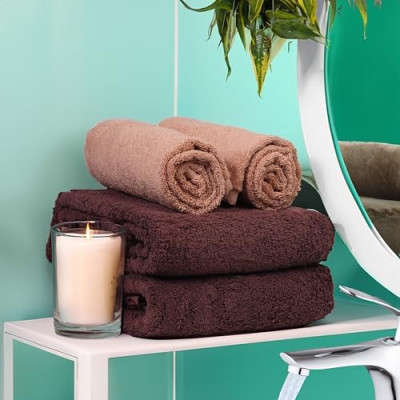 FLAROVAN Luxury Bath Towels Large - Quick Dry Bath Towel Set Bathroom Towels Sets Bathroom Bath Sheet, Bath Towels Large 2Pk 28 x 56 inc Dark Brown + 2 Pk16 x 28 inc Hand Towel Brown